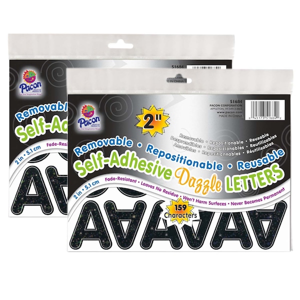 Self-Adhesive Letters, Black Dazzle, Puffy Font, 2in, 159 Count, PK2
